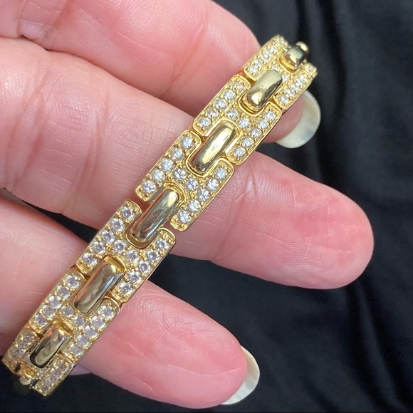 SONIA B CZ 925 GOLD PLATED STERLING SILVER RHINESTONES BRACELET BANGLE - Picture 3 of 10